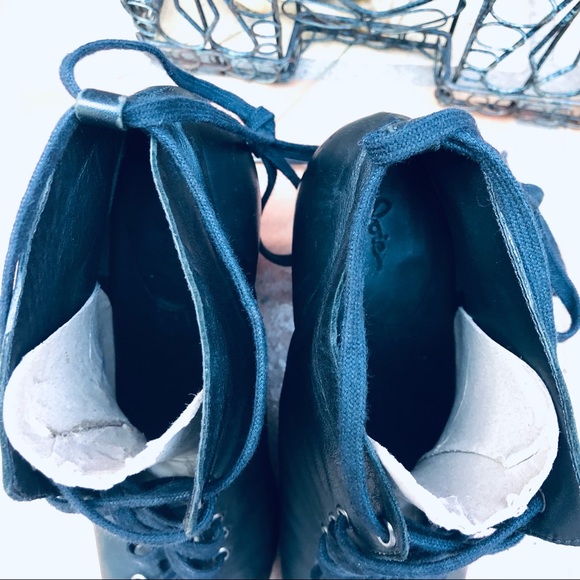 Joie Lace Up Open Toe Wedge Ankle Leather Booties Size 7 Black Heel 4” - Picture 9 of 13